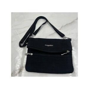 Baggallini Bryant Black Nylon Foldover Crossbody Travel Bag Adjustable Strap